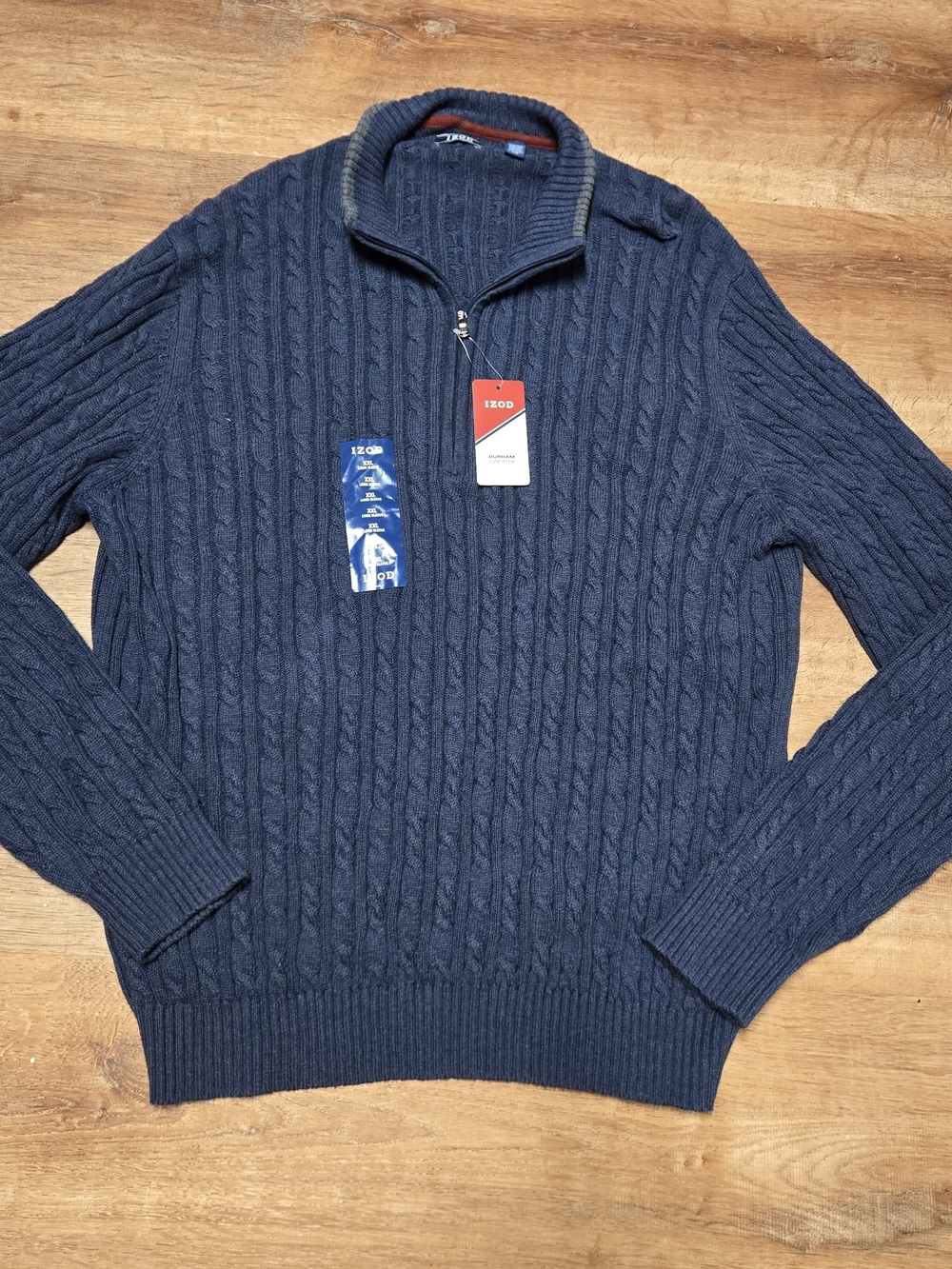 NWT!! Izod Men's Navy Cable Quarter-Zip Durham Sweater 2XL